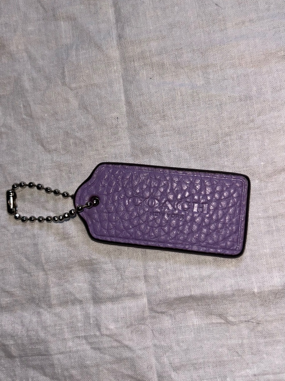 Coach Purple Pebbled Leather Luggage Tag with Ball Chain